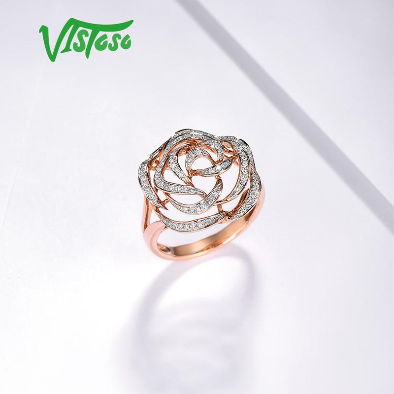 VISTOSO Gold Rings For Women Genuine 14K 585 Rose Gold Ring Sparkling Diamond Promise Engagement Rings Anniversary Fine Jewelry