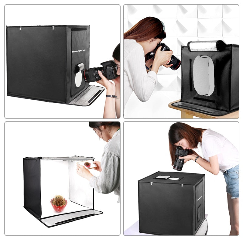 40/50/60cm Photography LED Studio Lightbox Photo Light Tent Kit Tabletop Shooting SoftBox with 3 Colors Background Photo Box