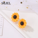 SMJEL Cartoon Sunflower Earings for Women Fashion Big Sun Flower Statement Earring Korean Studs Jewelry Best Friend Gifts