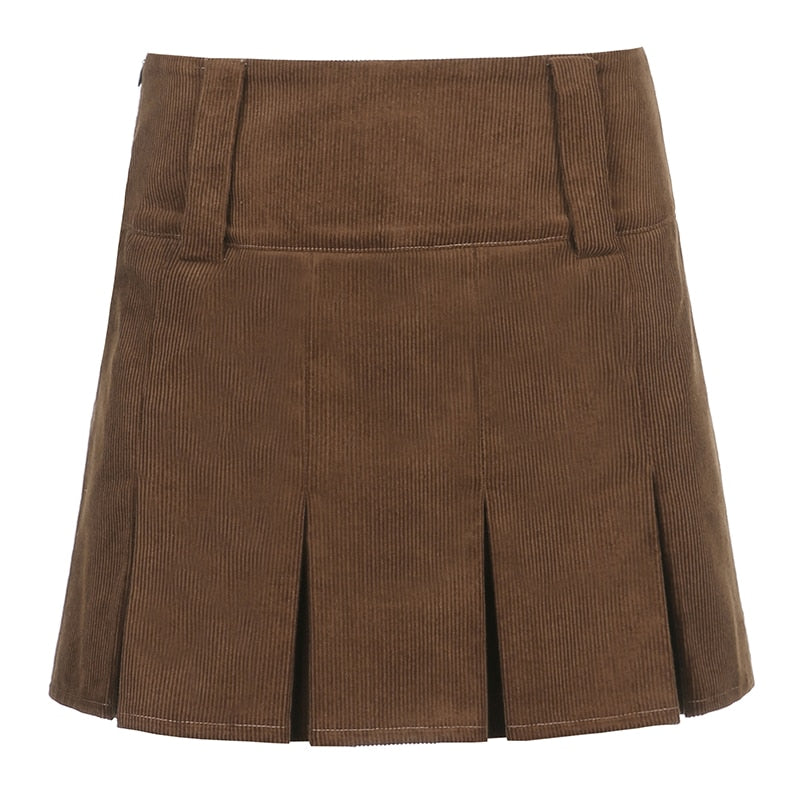 Sweetown, faldas plisadas de pana Vintage marrón para mujer, nueva minifalda de escuela estética de los años 90 para chica, ropa Kawaii bonita de cintura alta