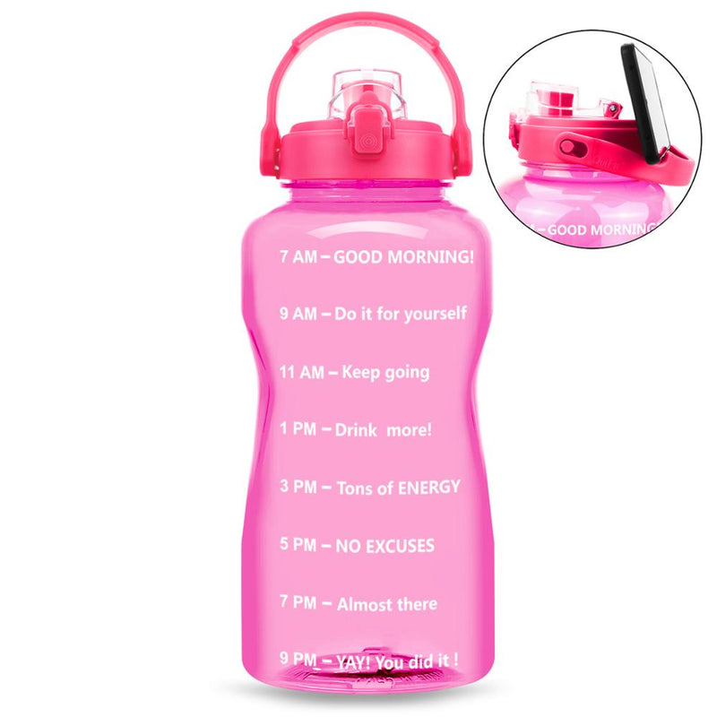 QuiFit 2L 64OZ Half Gallon Motivational Water Bottle With Time Marker Flip-Flop BPA Free Portable Sports Phone Stand GYM Jug