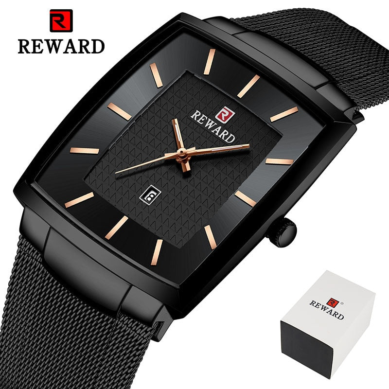 REWARD Top Brand Men's Watch Business Relogio Masculino Square Quartz Man Watch Men Wristwatch Full Steel Waterproof Male Watch