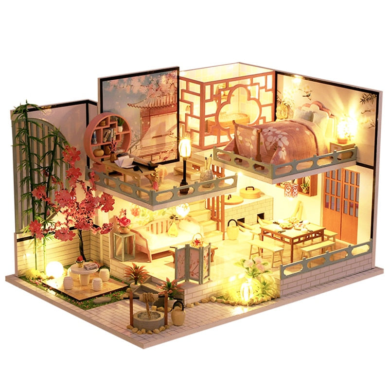 Kit de casa de muñecas CUTEBEE con muebles, luces Led, casa en miniatura Diy para construir una casa de muñecas pequeña, tiempo acogedor para niños, juguete para regalo