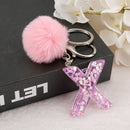 1PC Keyring Pink Color English Letter Keychain with Puffer Ball  26 English word Glitter Resin A TO Q Handbag Charms for Woman