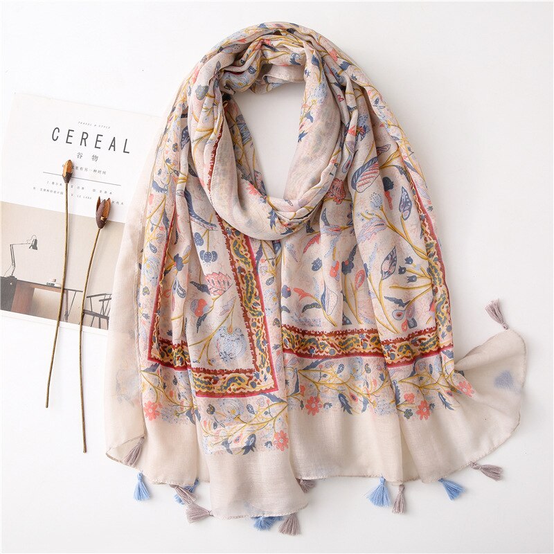 2020 fashion spring summer geometry printing cotton scarf with tassel fashion wraps shawls sunscreen beach hijabs wholesale