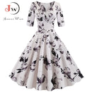 Women flower print Autumn dress Casual Winter half sleeve Elegant Vintage dress Robe femme  pinup office party vestidos