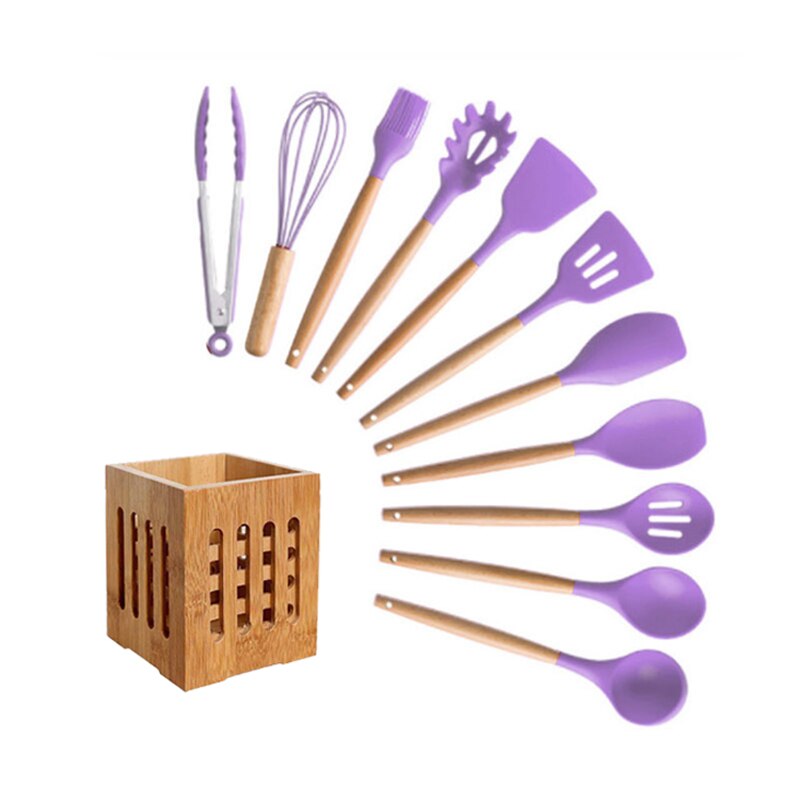 Silikon-Kochutensilien-Set Antihaft-Spachtel Suppenlöffel Holzgriff mit Aufbewahrungsbox Küchenutensilien-Set Geschenke für Mutter