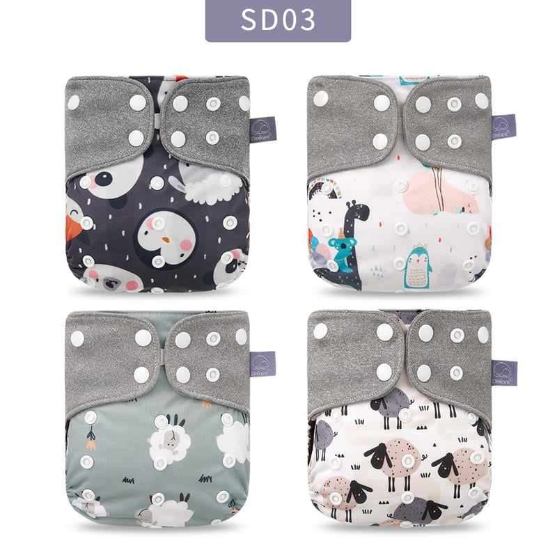 Pañal de malla gris Elinfant, 4 Uds., pañal ecológico, pañal de tela lavable, pañal ajustable para bebé, pañales de bolsillo reutilizables