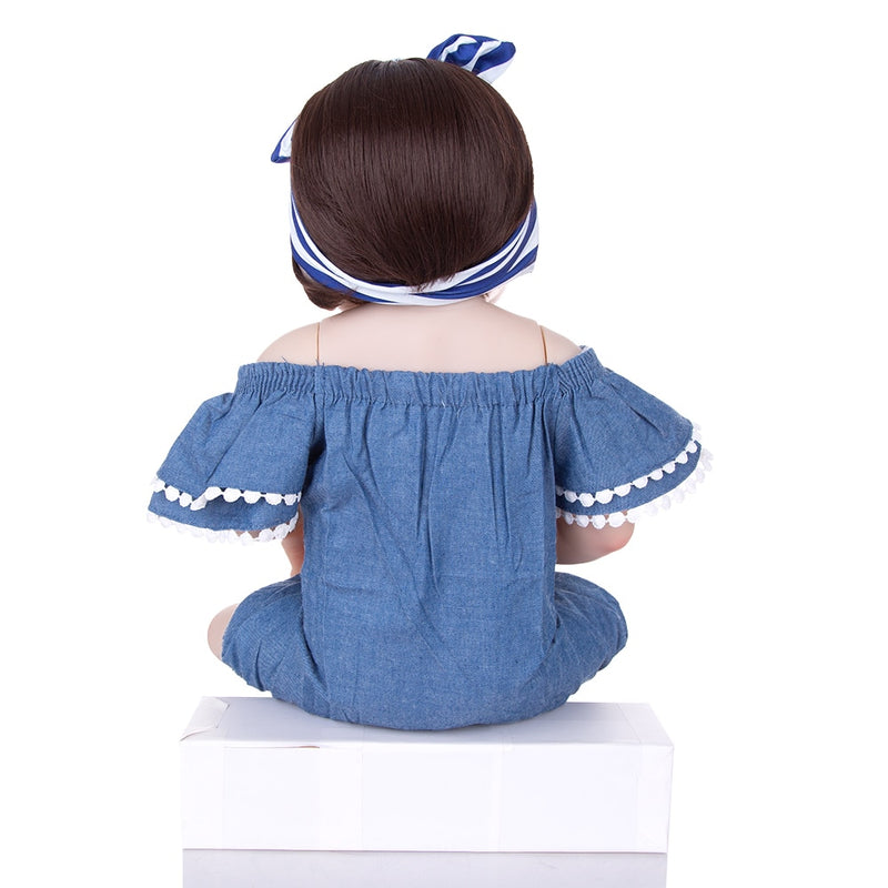 KEIUMI 57 CM  Realistic Reborn Baby Girl Doll Full Silicone Vinyl Adorable Girl Baby Toy Wear Cowboy Romper Kid Birthday Gift