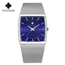 WWOOR Luxury Gold Watch Men Square Japan Quartz Slim Steel Mesh Waterproof Sports Automatic Date Wrist Watches Relogio Masculino