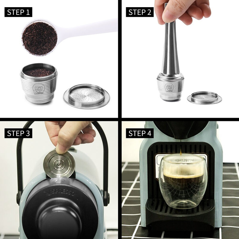 iCafilas Coffee Capsule For Nespresso Stainless Steel Coffee Capsules Refillable Reusable Filters For Espresso Coffee Machine