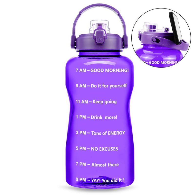 QuiFit 2L 64OZ Half Gallon Motivational Water Bottle With Time Marker Flip-Flop BPA Free Portable Sports Phone Stand GYM Jug