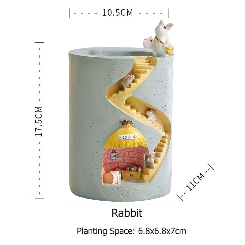 Creative Animal Resin Flower Pot Succulents Planter Water Planting Container Rabbit Hedgehog Decorative Pot Desktop Ornament