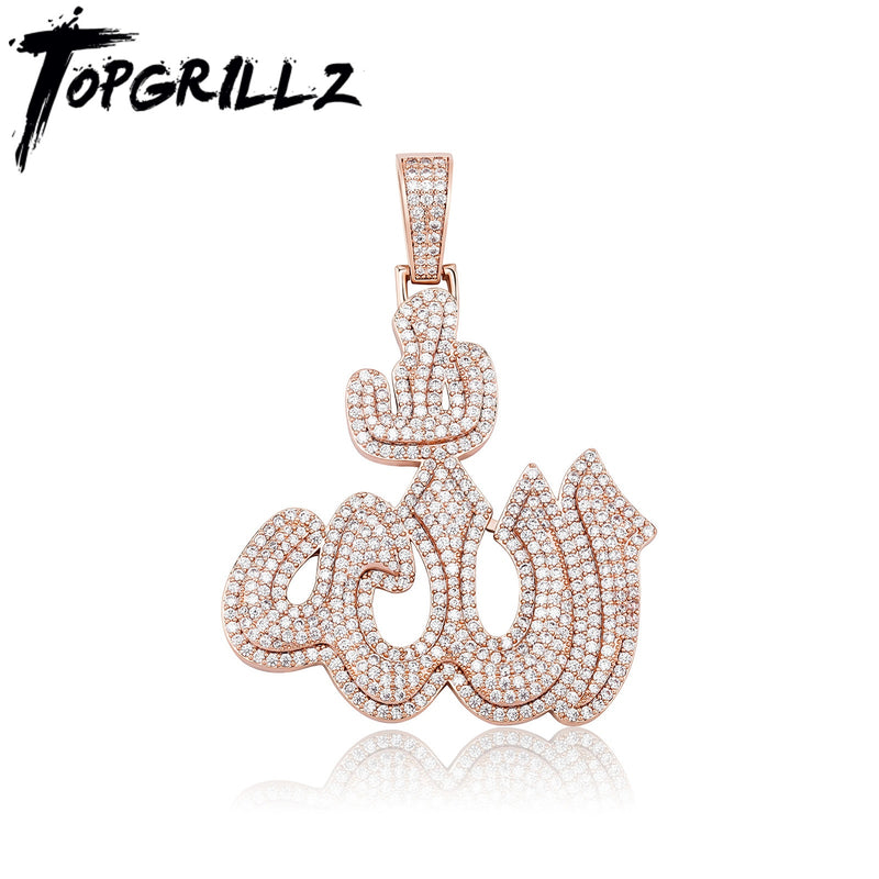 TOPGRILLZ New Allāh Anhänger Halskette mit 4 mm Tenniskette Hochwertige Iced Micro Pave Zirkonia HipHop Fashion für Geschenk