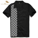 SISHION L-2XL Camisa de hombre ST110 Manga corta Negro Rojo Rockabilly Algodón Casual Camisas de bolos para hombres camisa masculina