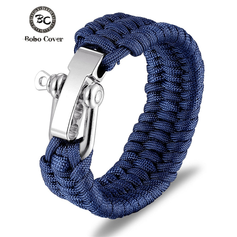 Outdoor Camping Stainless Steel Bracelet Men Paracord Parachute Rope Wristband Survival Bracelet Homme Handmade Braided Jewelry