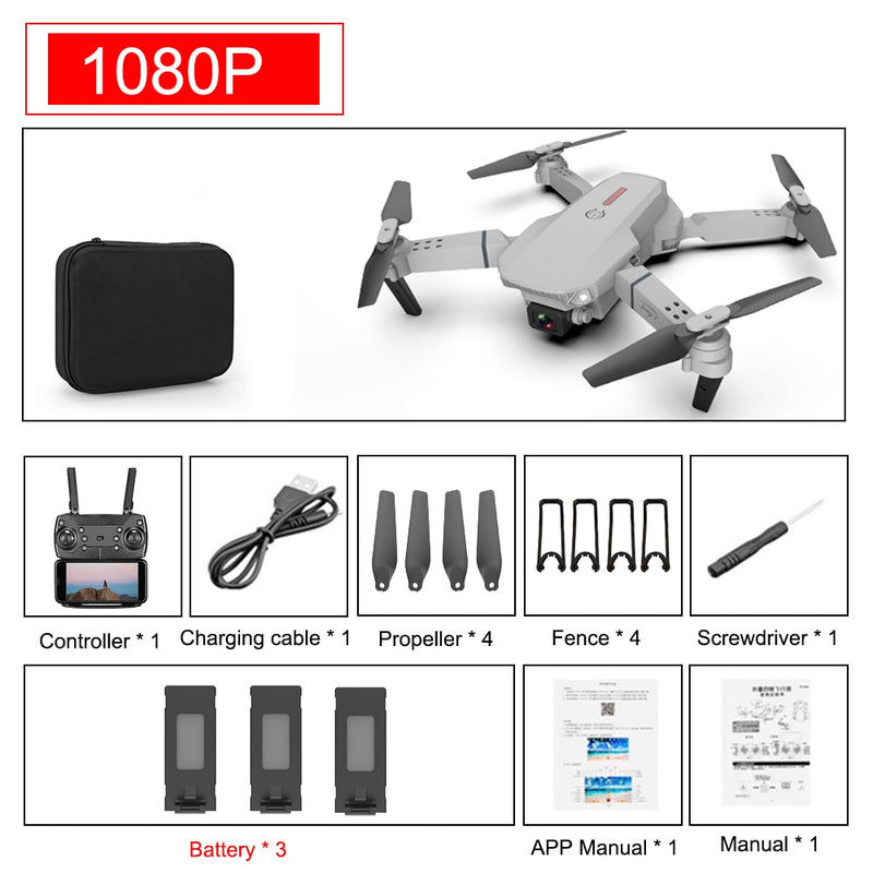Mini-Drohne E88 Pro 4k HD Dual-Kamera visuelle Positionierung 1080P WiFi FPV-Drohne Höhenerhaltung RC Quadcopter