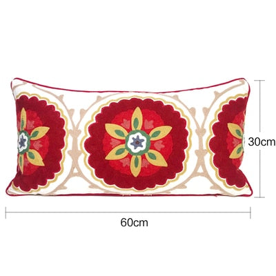 Home Decor Cushion Cover Embroidery Colorful Floral  Ethnic Tassels Boho Style Pillow Cover 30x60cm