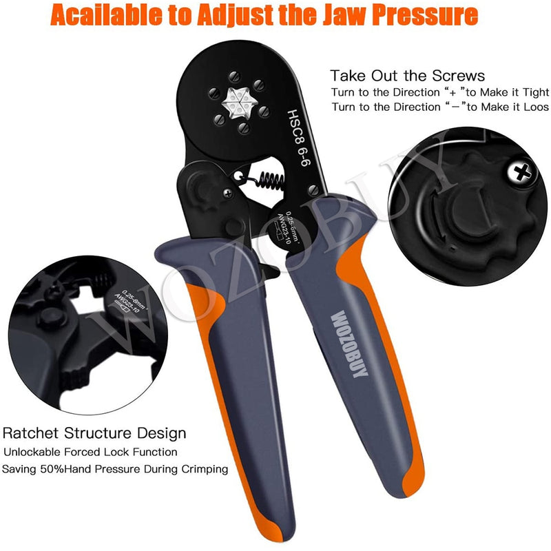 Ferrule Crimping Tool Kit, Hexagonal sawtooth Self-adjustable Ratchet Wire Terminals Crimper Kit with Wire Terminals kits