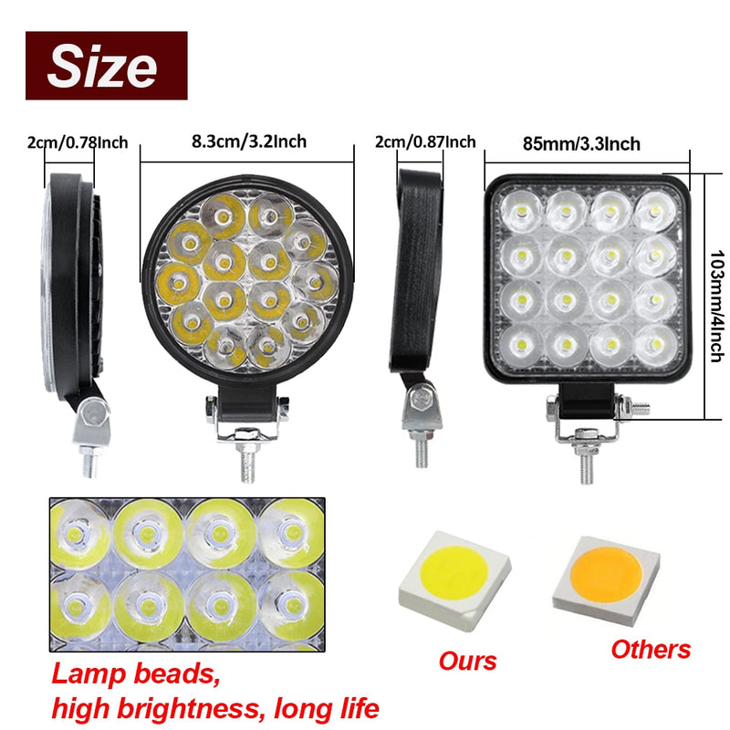 Mini luz Led de trabajo, foco redondo de 42W, faro de trabajo para coche, luz antiniebla todoterreno, lámpara nocturna de 12/24V, barra de luz LED, luces de conducción