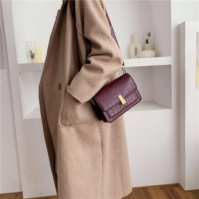 Bolso de mano de diseñador sencillo a la moda para mujer, bandolera de piel sintética de alta calidad 2020 para mujer, bolsos cruzados de hombro de cocodrilo, negro
