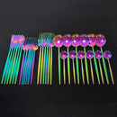 30Pcs Shiny Gold Cutlery Set Stainless Steel Dinnerware Set Knife Dessert Fork Spoon Dinner Silverware Set Kitchen Tableware Set