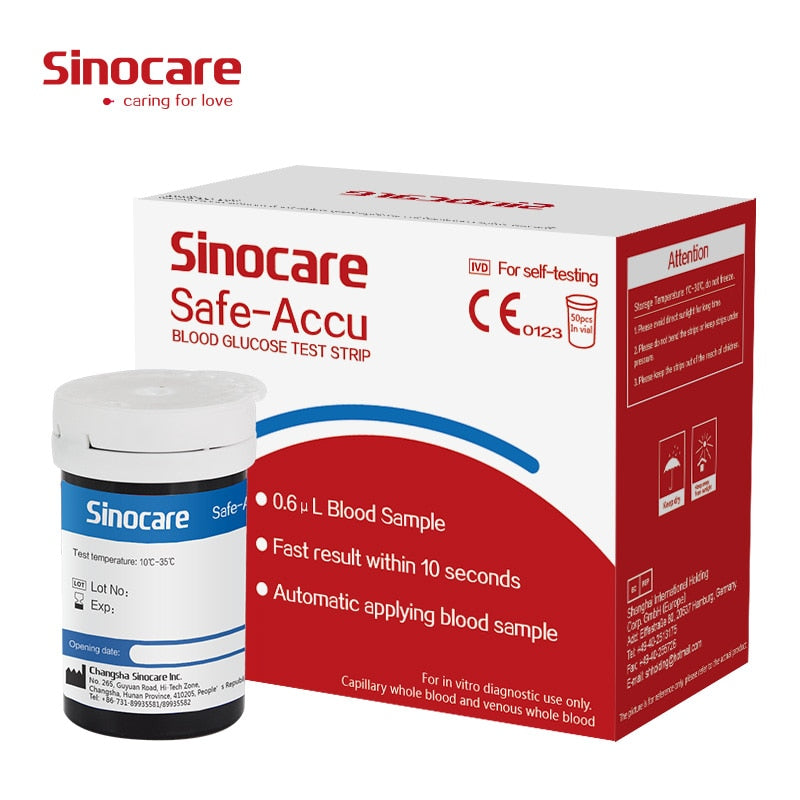 (50/100/200/400) Tiras de prueba de glucosa en sangre Sinocare Safe Accu (con lancetas)