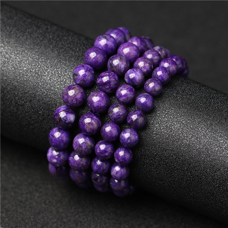 Genuine Natural Purple Charoite Gemstone Bracelet Women Round Beads Jewelry 8mmm 9mm10mm 11mm 12mm Russian Healing Russia AAAAA