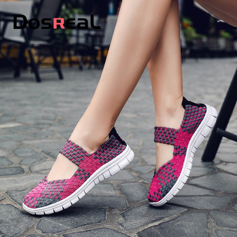 Dosreal Women New Arrival Casual Shoes Ladies Colorful Woven shoes Light Fashion Flats Shoes Sneakers For Females Big Size