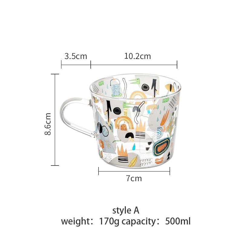 500 ml Cartoons Scale Glasbecher Kreatives Frühstück Mlik Kaffeetasse Haushalt Paar Wasserbecher Teetasse Hitzebeständigkeit