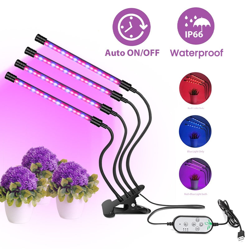 LED Grow Light USB PhytoLamp Full Spectrum 5V Phyto Lamp 4 Heads Planta de luz para plantas caseras Semillas de flores Caja de cultivo interior