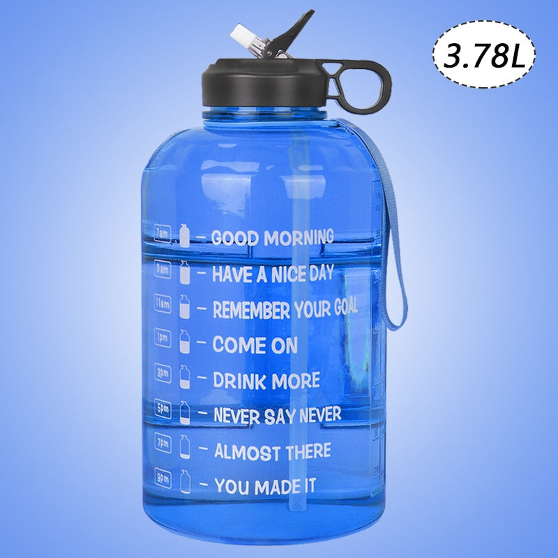 ZOMAKE 2.2/3.78L Gallon Water Bottle with Time Marker &amp; Straw, Motivational Water Jug BPA Free Leakproof Large Water Bottles Gym