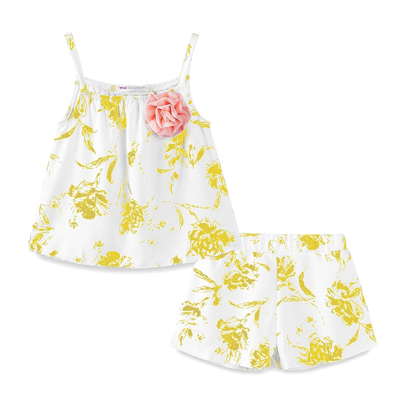 Mudkingdom Toddler Girls Outfits Floral Print Causal Summer Sling Tops and Shorts Clothes Set for Kids Clothes Fashion Suit