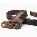 RAINIE SEAN Pu Leather Knitted Women Belt Vintage Ladies Belts for Dresses Ethnic Style Khaki Black Brown Female Waist Belt