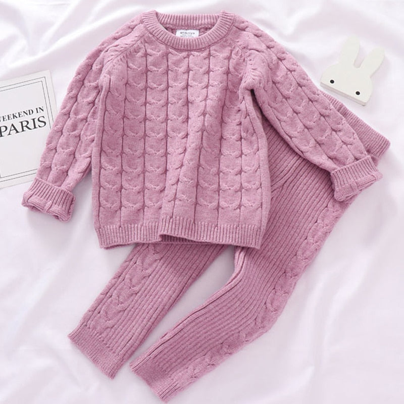 0-4 Yrs Girls Boys Suit Fall Baby Boys Girls Clothing Sets Winter knitting Pullover Sweater+Pants Infant Boys Knit Tracksuits