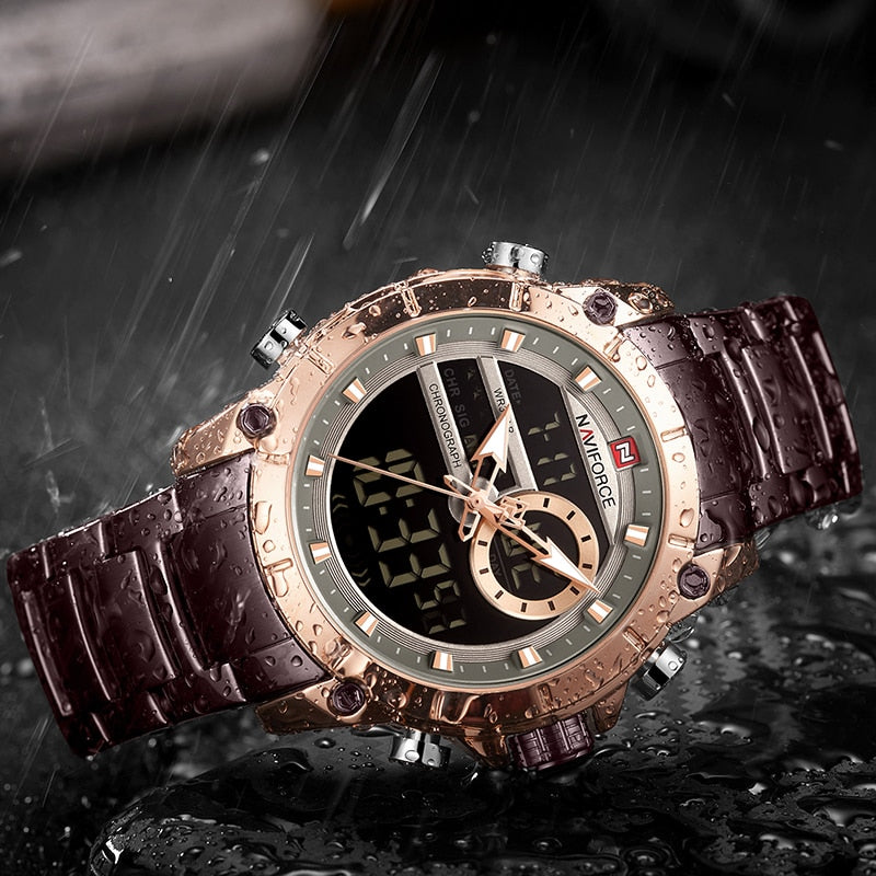 Relojes deportivos NAVIFORCE para hombre, reloj de pulsera de cuarzo Digital a la moda, reloj de pulsera de acero resistente al agua con doble pantalla, reloj Masculino