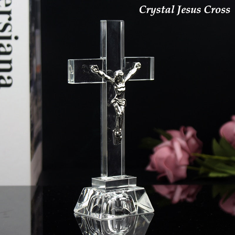 Regalos cristianos, luz nocturna, estatua de cruz de Jesús de cristal, estilo religioso, cruz de cristal, decoración de iglesia, decoración del hogar, adorno artesanal