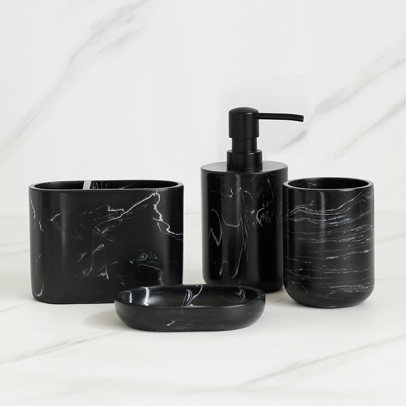 Black Bathroom Accessory Resin Toothbrush Holder Toilet Brush Soap Dispenser Pump Bottle Soap dish Mouthwash Cup