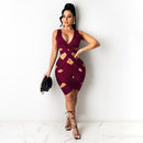 2021 Dress for Women Sexy Weave Deep V Neck Backless Hollow Out Bodycon Mini Women Dress Elegant Night Club Party Dresses Robe