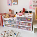 MINKYS Kawaii Large Capacity Transparent Drawer Type Desktop Organizer Desk Storage Box Pen Holder School Office Stationery