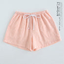 Couple pajamas summer cotton gauze shorts Japanese style simple elastic waist casual large size lattice men and women home pants