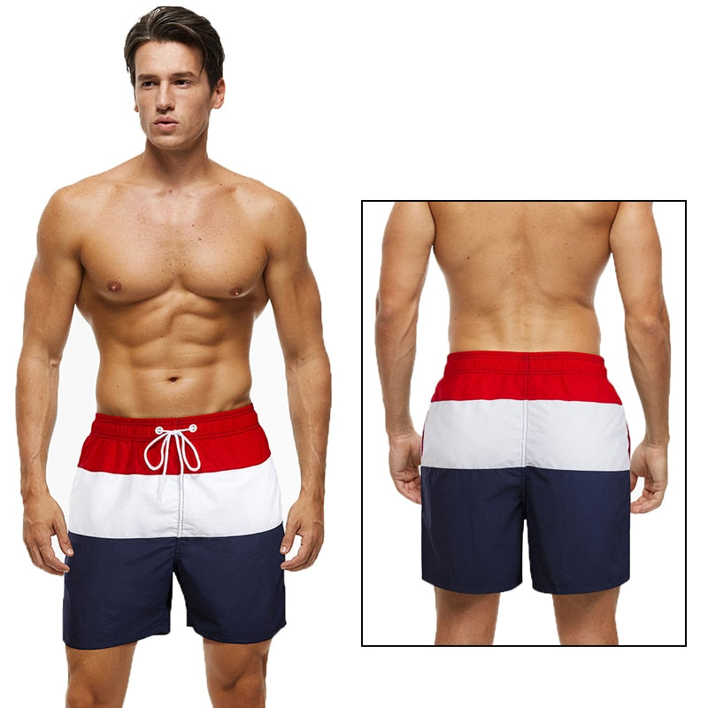 DATIFER Neue, schnell trocknende Herren-Badeshorts, Sommer-Bretthose, Surf-Badebekleidung, Strand, Fitnessstudio, Badeanzug mit kurzem Mesh-Futter ES6C