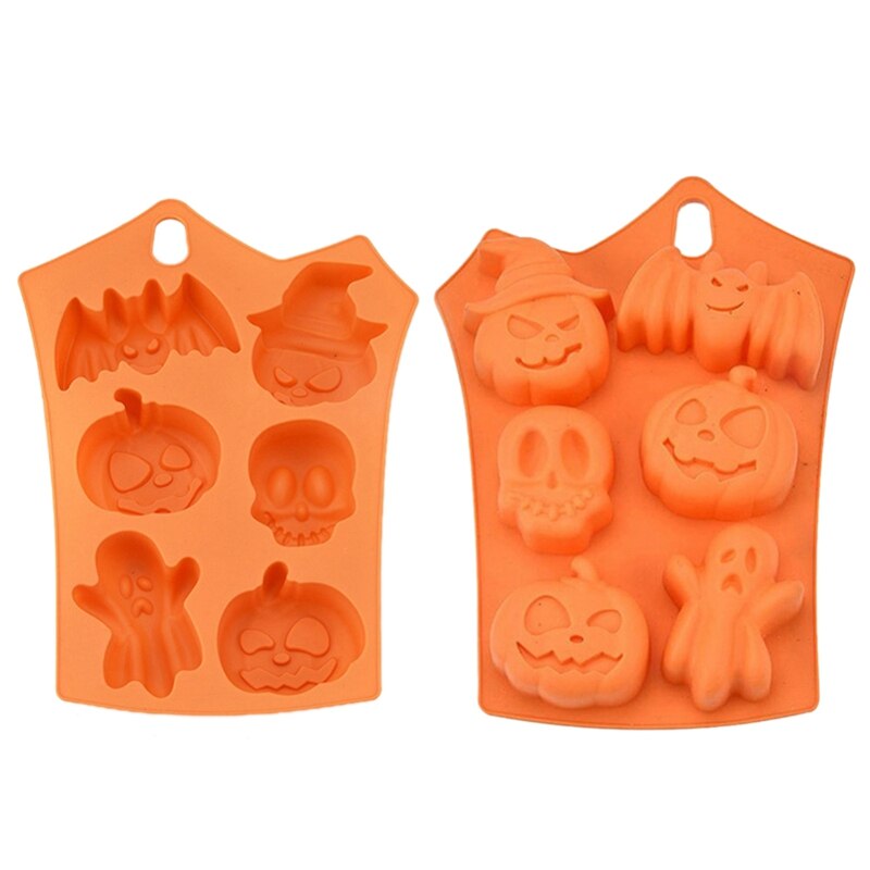 1pcs 6 Grids Pumpkin Bat Skull Ghost Shape Halloween Silicone Mold Candy Chocolate Pudding Mold for Halloween Party Decoration