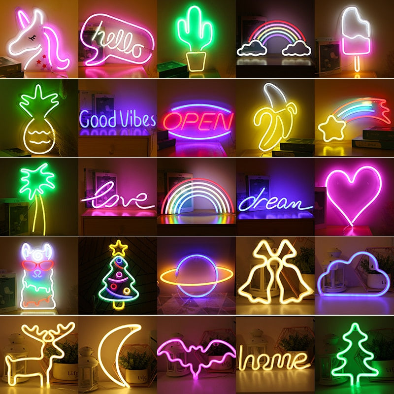 Led Neon Light Colorful Rainbow Art Sign Hanging Night Lamp For Home Party Wedding Bedroom Decoration Xmas Gift Neon Lamp