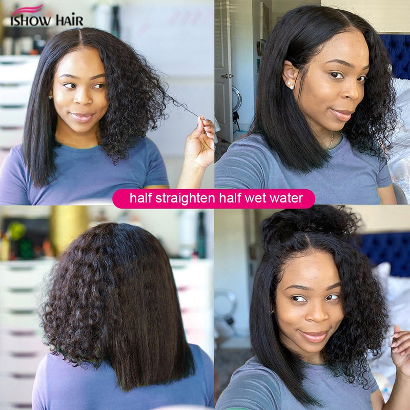 Ishow Wet And Wavy Lace Front Wig Pre-Plucked Human Hair Lace Frontal Wig Brazilian Middle Part Brazilian Water Wave Lace Wig