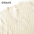 Gtealife Women Vest Simple All-match Style V-neck Knitted Sweater Leisure Student Sleeveless Female Vintage sweater waistcoat