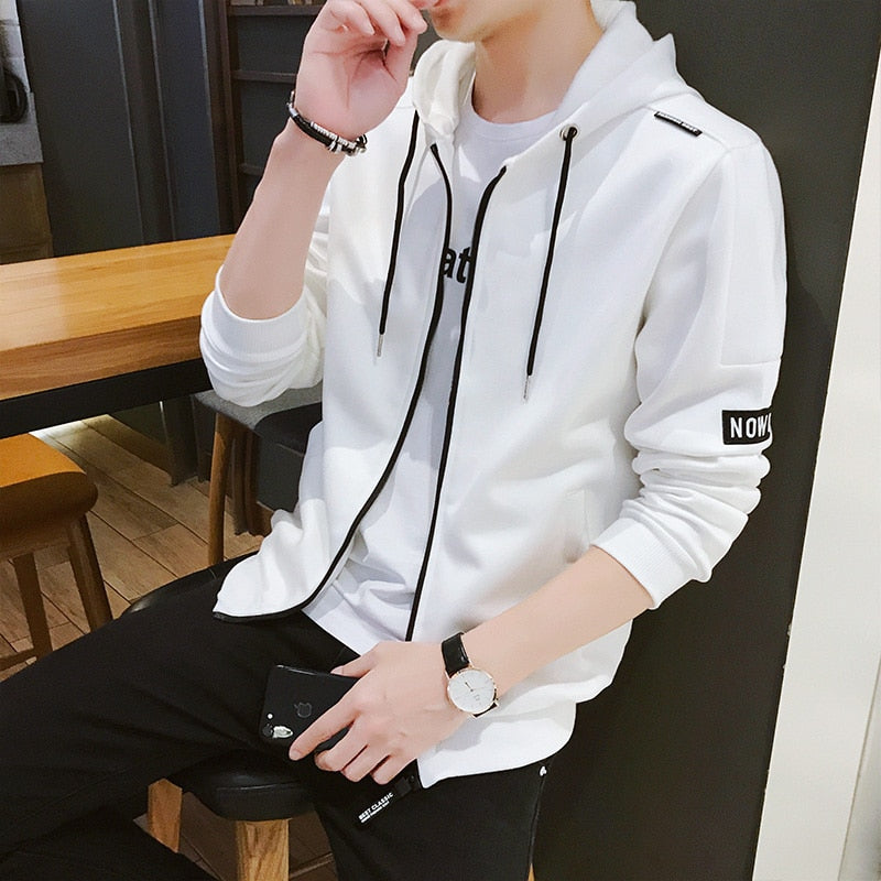 Fashion Men Hoodie Printed HANDLE Korea Hooded Hoodies Male With Side Zipper Pockets Teenage Pullovers Sweatshirts Men Clothing