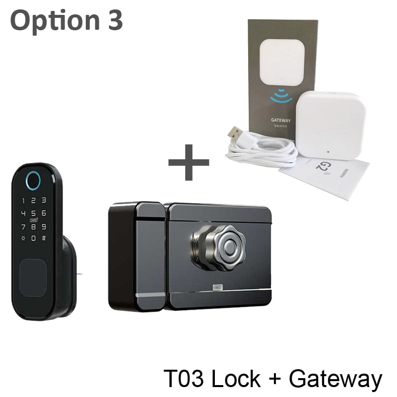 RAYKUBE Fingeprint Door Lock With Bluetooth TT Lock APP Password Smart Card 13.56mhz IC Work With Gateway Wifi Alexa T03