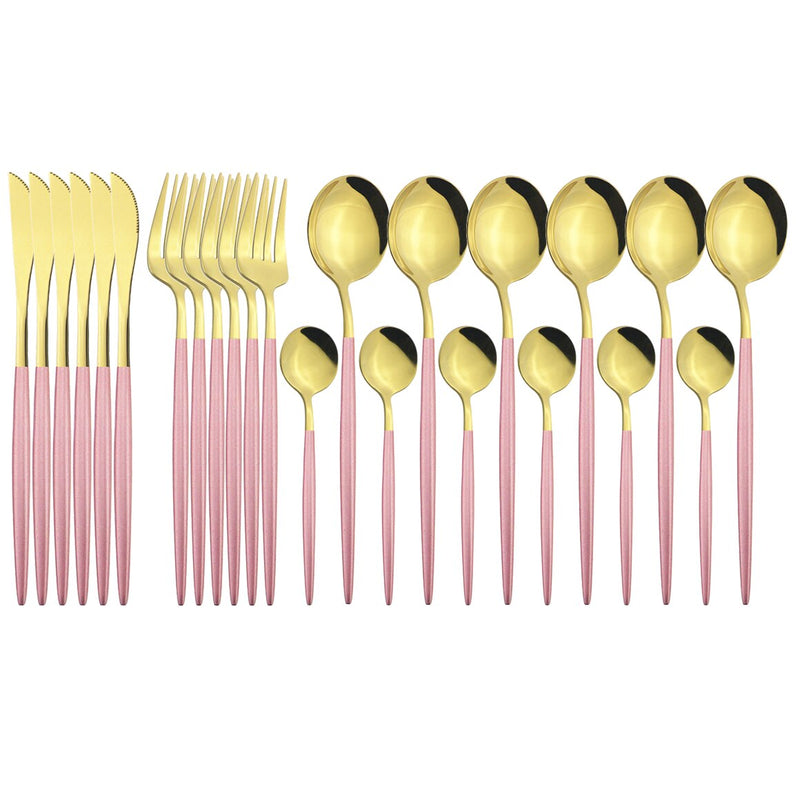 24 Teile / satz Edelstahl Geschirr Set Mix Gold Besteck Set Abendessen Messer Gabel Kaffeelöffel Geschirr Küche Besteck Sets