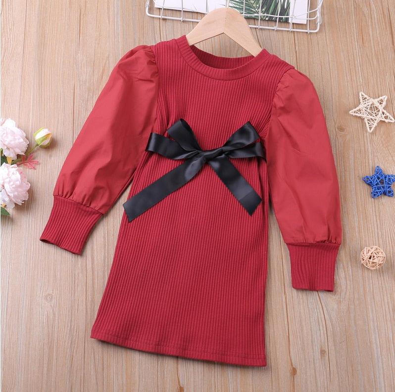 Humor Bear Baby Girls Dress New College Style Student  Spring &amp; Autumn Bow Long Sleeve Dress Kids Clothing Princess Dresses